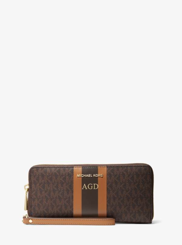 Damske Penazenky Michael Kors Logo Stripe Continental Wristlet Čokoláda Žlté - Doplnky Michael Kors Lacne | GSQCP-9026
